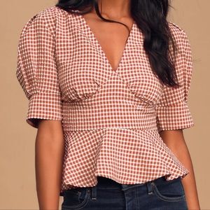 Lulus Red Gingham Puffer Sleeve Top